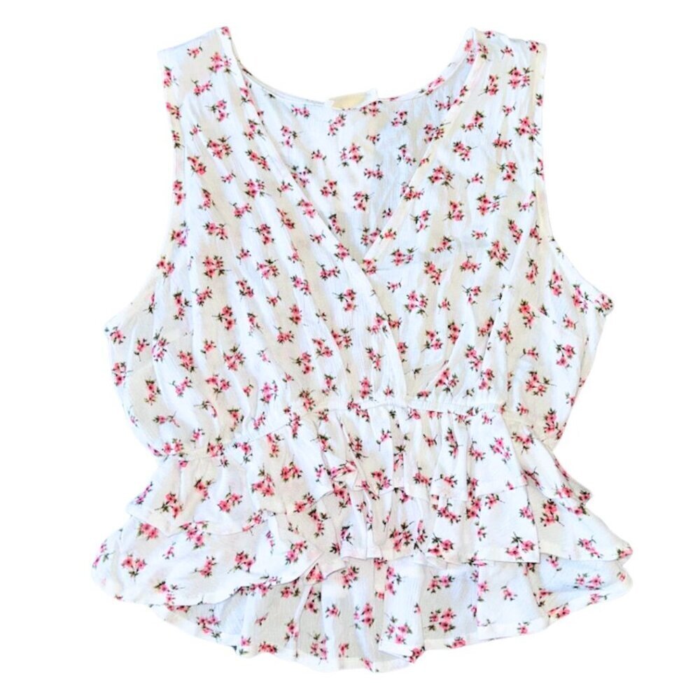 White Floral Peplum Tank Top